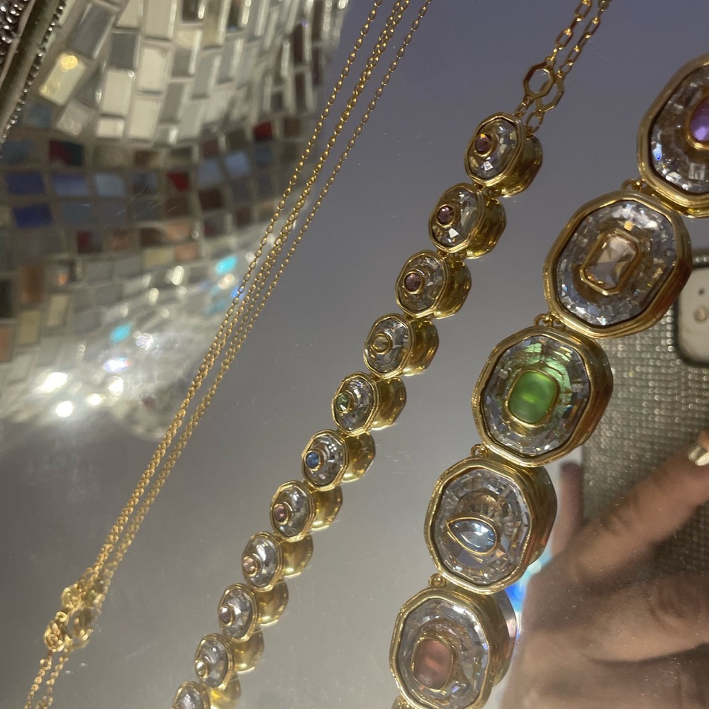 Swarovski Gold-Tone Necklace with Green, Pink and Clear Stones - Picture 2 of 7